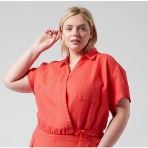 NWT 3X Athleta Passion Fruit Coral Lt. weight Playa Linen Tie Top Shirt MSRP $79